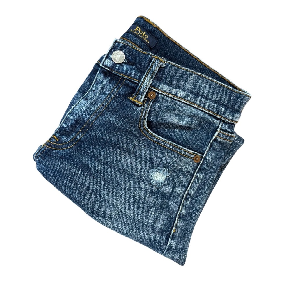 Polo Ralph Lauren Tompkins Skinny Crop Jeans Distressed Raw Hem‎ Blue Womens 27